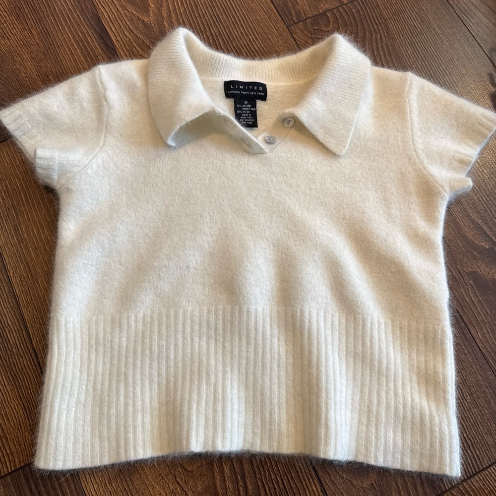 The Limited Cream Polo Sweater Short-Sleeved Knit